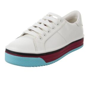 NEW Marc Jacobs Women's Slip On White Leather Blue & Burgundy Sole Sneakers 37 7
